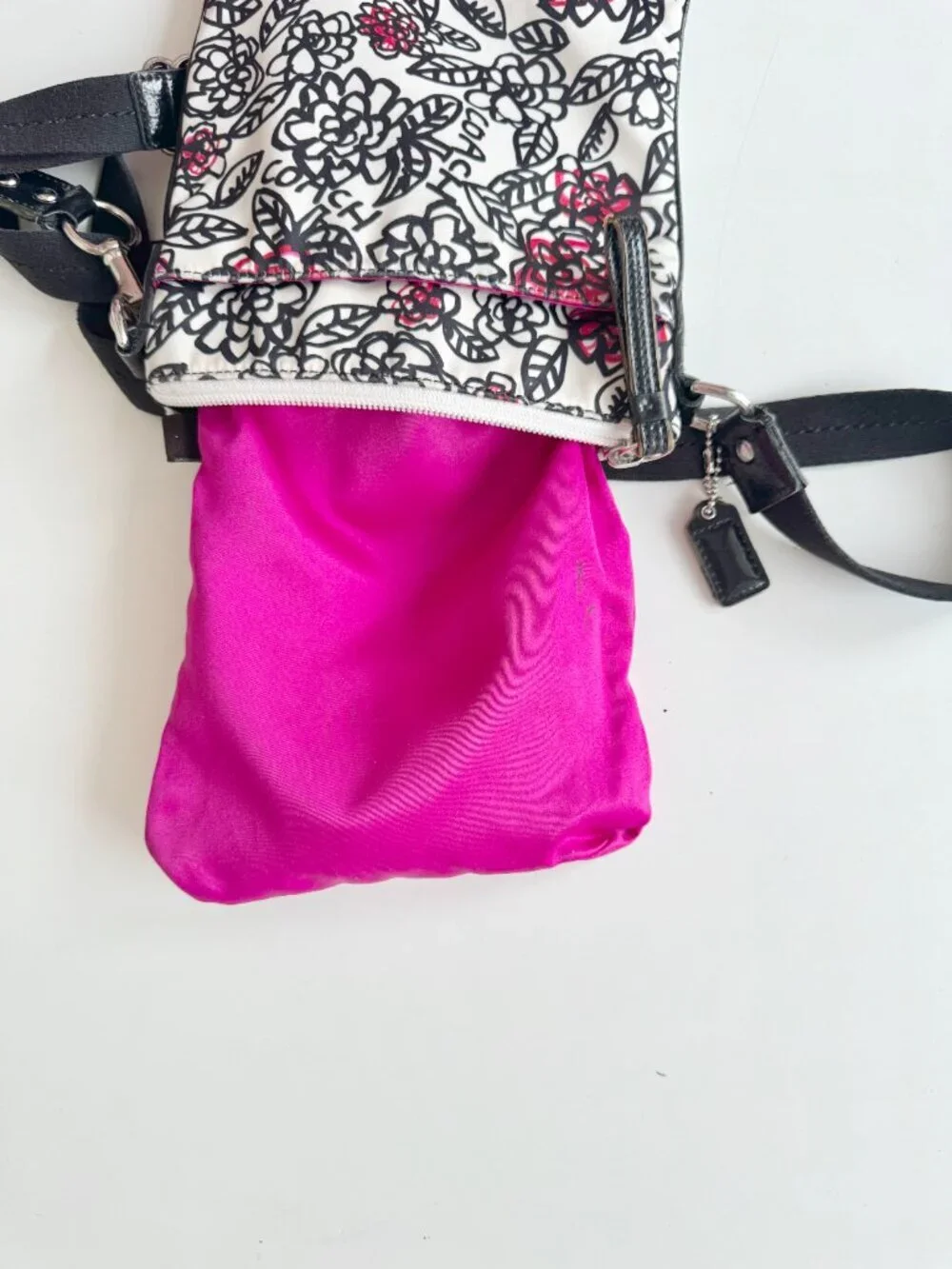 COACH White Black Floral Graffiti Nylon Leather Trim Crossbody Purse - Picture 13 of 16